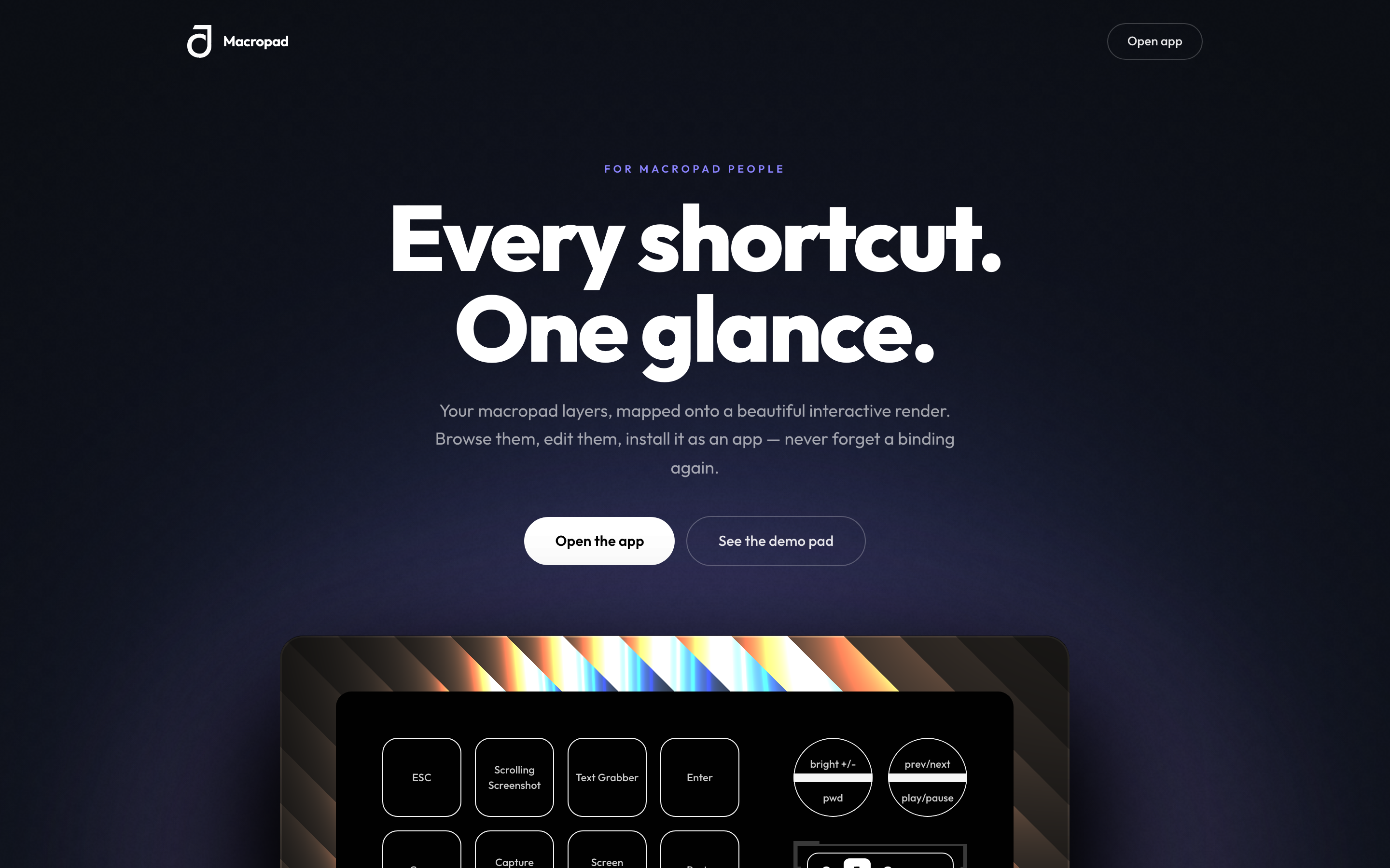 Macropad: the companion app, every shortcut in one glance-able view