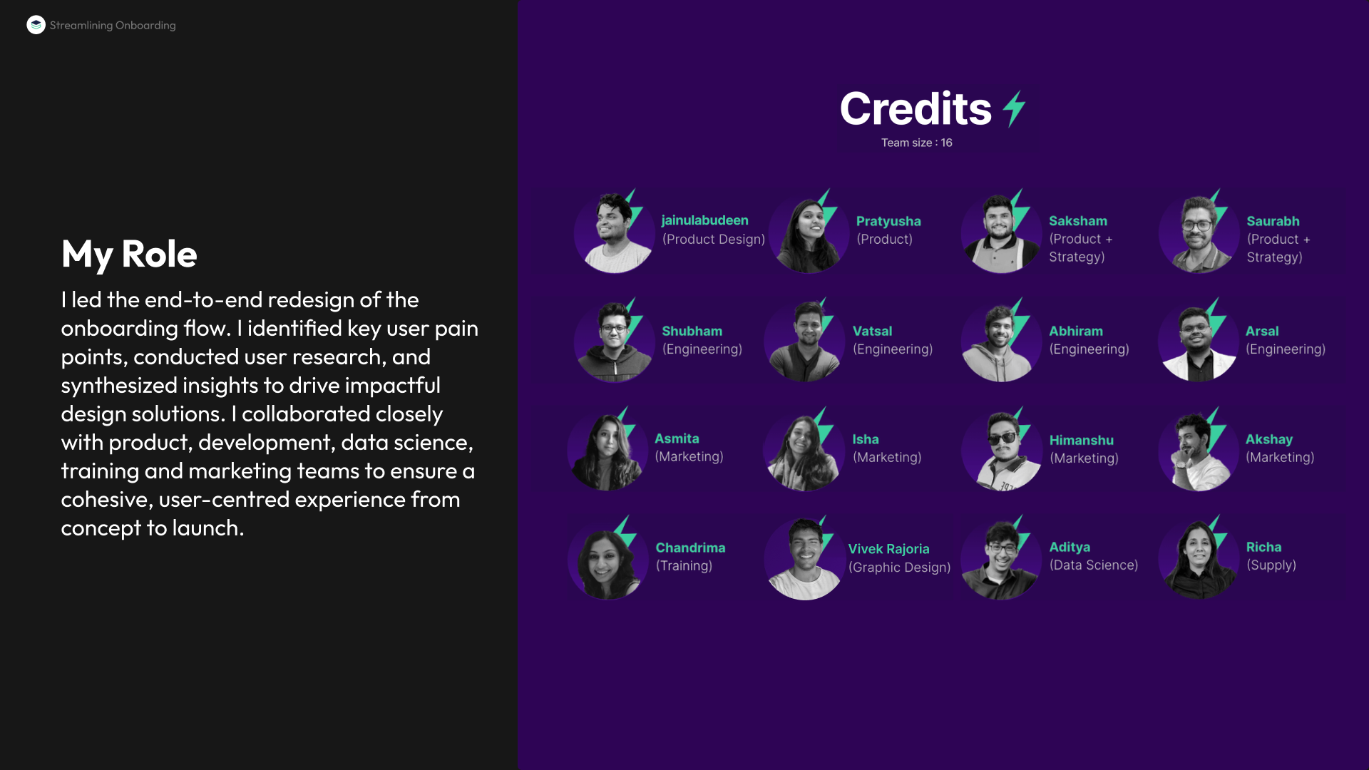 Credits: the 16-person war room across design, product, data science, engineering, supply, marketing, and training